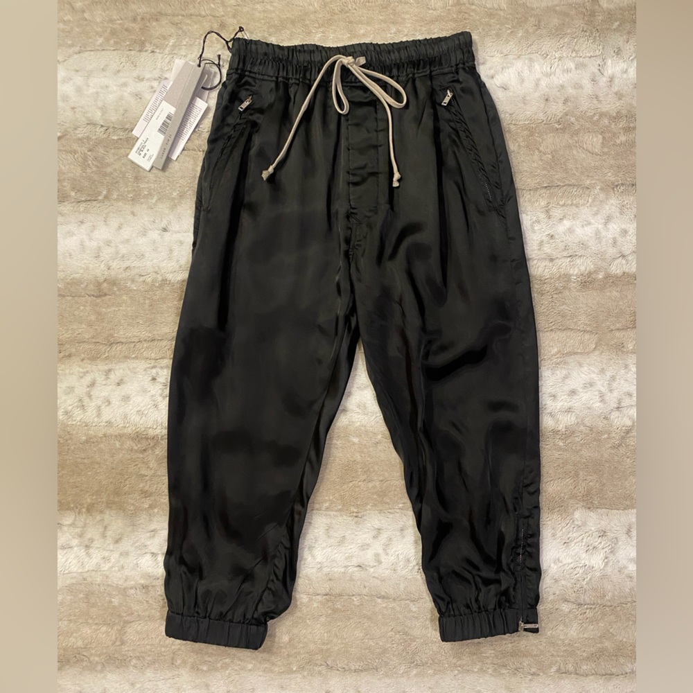 NWT💕Rick Owens Drawstring Cupro Crop Track Pants in Black Size 4 - Picture 6 of 16
